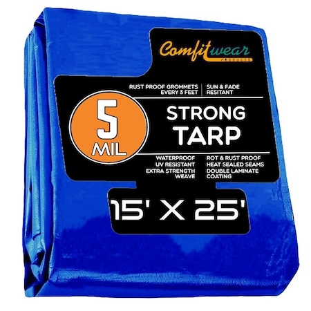 Comfitwear 5 MIL Standard Strong Multi-Purpose Tarp Cover Rust Proof Waterproof Reinforced Edges, Blue MT-1525